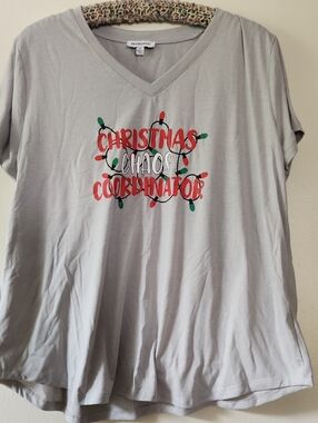 Freshman Light Gray V-Neck Tee with Red and Green Holiday Lights